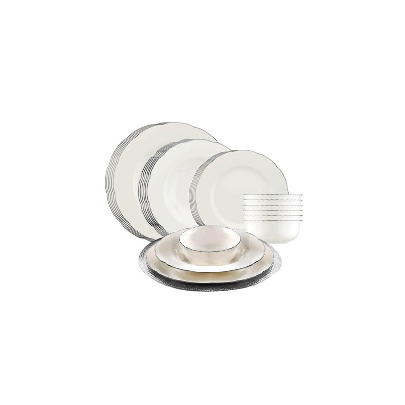Elegant 24-Piece Dinner Set, 100% Porcelain | Includes 6 Service Plates (10.6 in), 6 Plates (9.1 in), 6 Dessert Plates (8.3 in), 6 Bowls (5.9 in) | Perfect for Formal Dining & Entertaining | Handcrafted Design, Not Dishwasher or Microwave Safe
