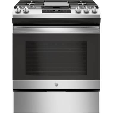 GE Profile 30-Inch 5 Burner 5.6 Cu Ft Self-Cleaning Air Fryer Convection  Oven Slide-In Gas Range PGS930YPFS