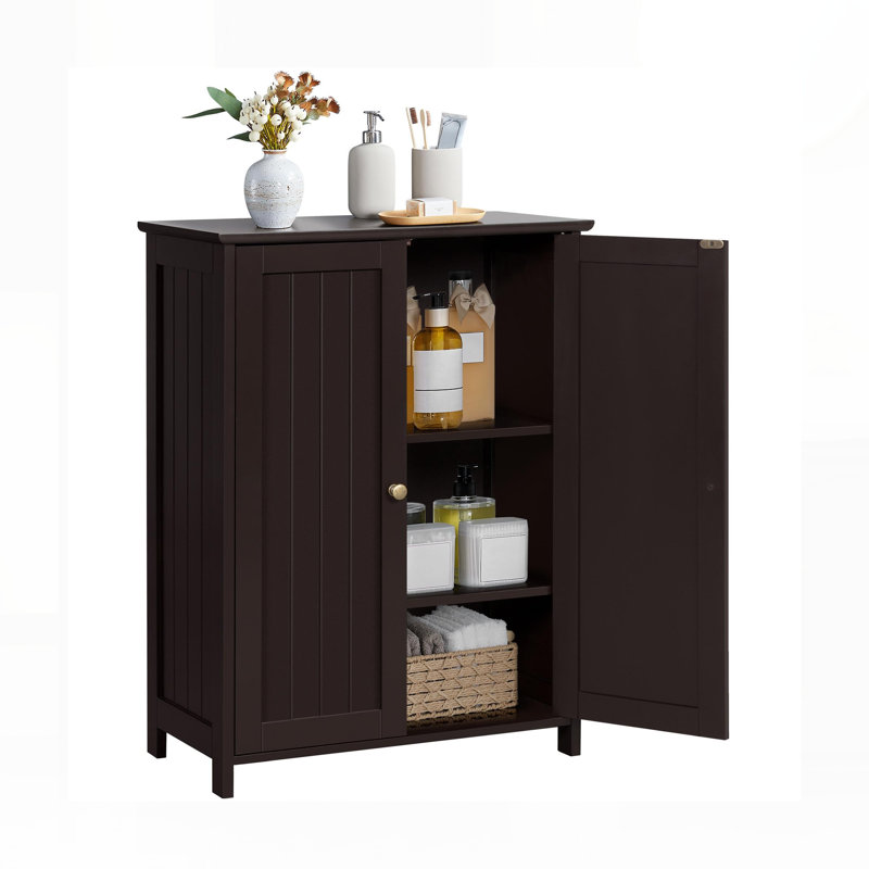 Armoire de rangement de salle de bain l 24 po avec portes doubles et tablettes réglables, armoire de plancher autoportante, brun espresso