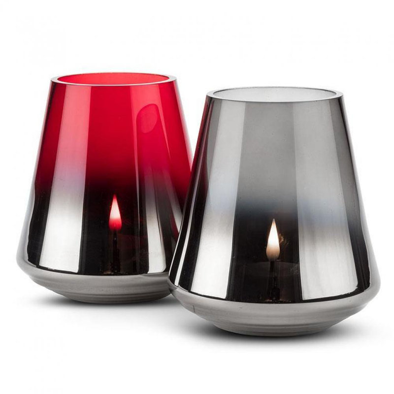 4.5'' H Glass Tabletop Hurricane, Gray/Silver