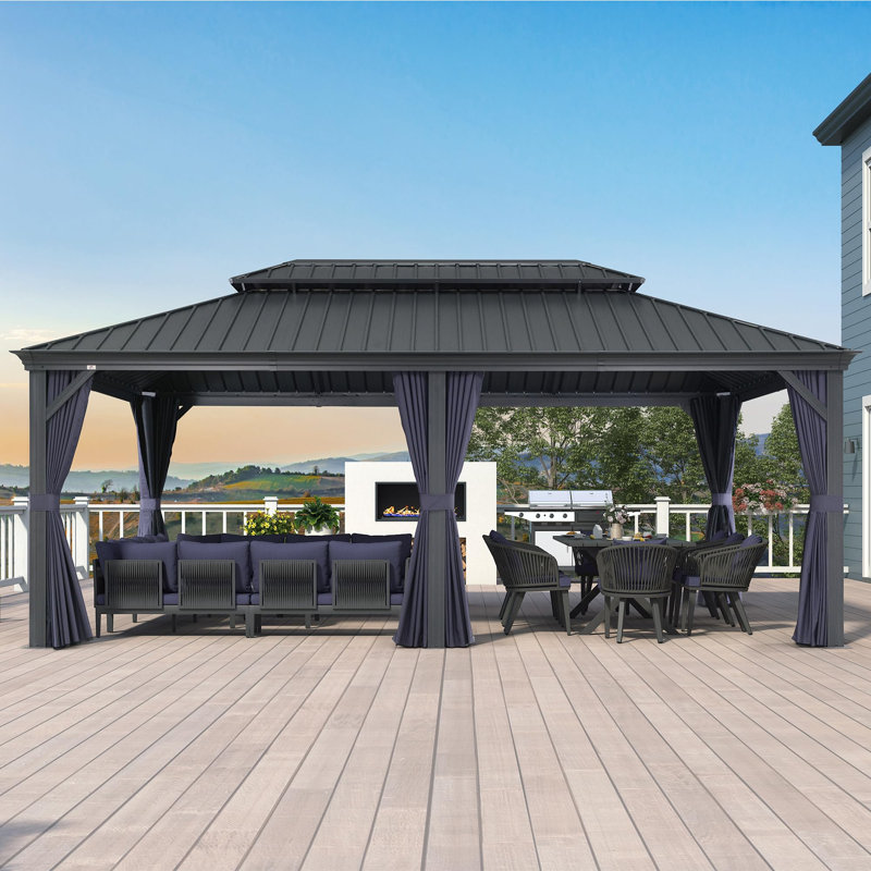 Purple Leaf Hardtop Gazebo Aluminum Gazebo With Double Roof For Backyard Patio Lawn And Garden, Curtains And Netting Included