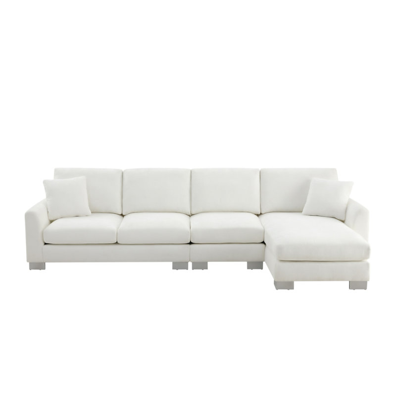 Emerton Modern Oversized Sectional Sofa, White Chenille