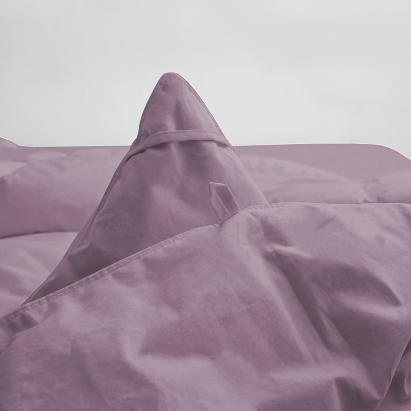 Édredon en plumes d'oie blanche avec housse de couette toutes saisons en 100% coton, Mauve cendré, Lit simple