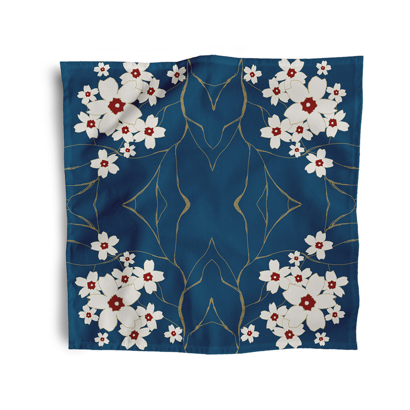 Brainard Polyester Floral Square Napkin, 18" W x 18" L, Teal / Red