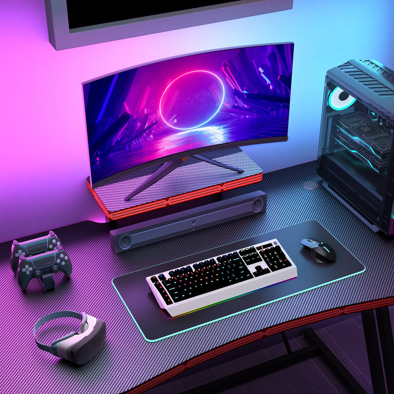 Aidan Z-Shaped Gaming Desk with Monitor Stand, 29.1" H x 55" W x 23.62" D