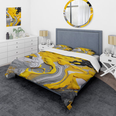 Yellow and Grey Cosmic Vibrations II BeddingMicrofiber / Polyester Duvet Cover Set