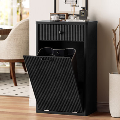 13 Gallons Tilt Out Trash Can Cabinet Hidden Kitchen Waste Bins Freestanding Modern Recycling Trash Cabinets With Drawers Pet Proof Trash Can For Kitchen, White