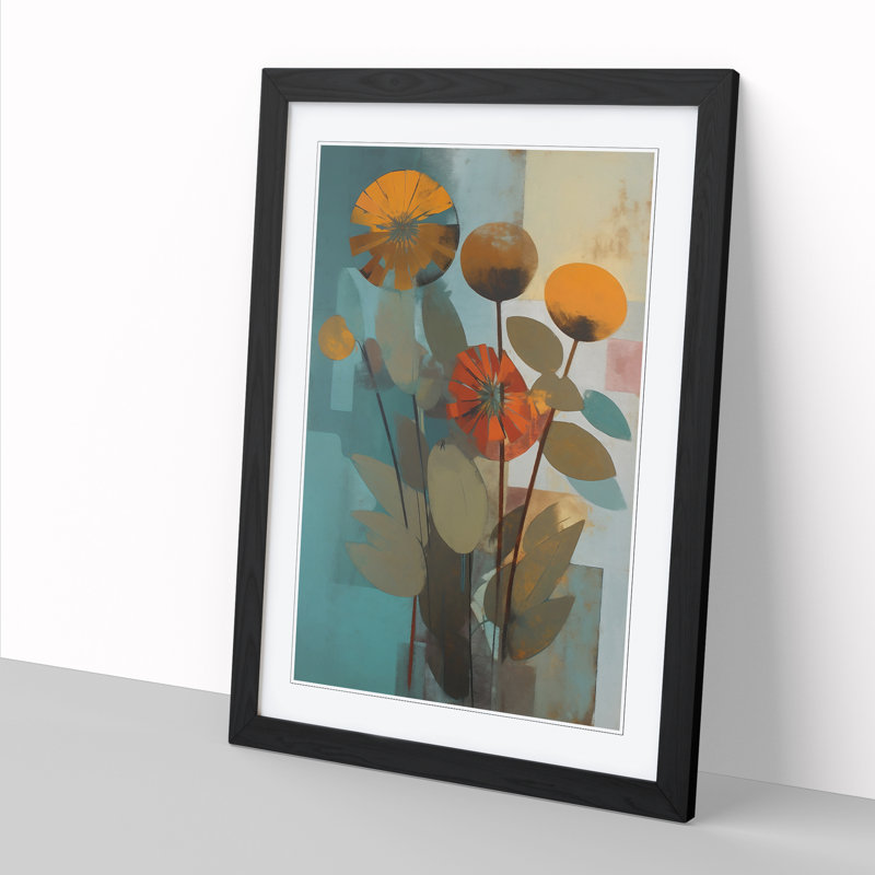 Mid Century Flowers Vol.8 - Single Picture Frame Print, 46cm H x 34cm W x 2cm D, Black