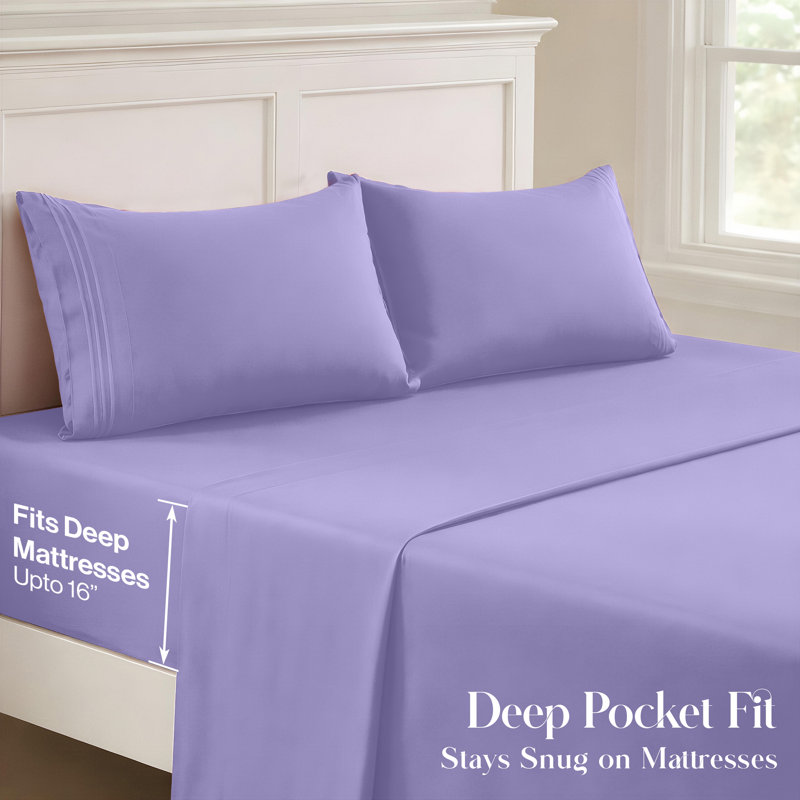 Lux Decor 4-Piece Ultra Soft Microfiber Sheet Set Deep Pocket Fitted Sheet, Wrinkle-Resistant & Easy Care Bedding, Lavender