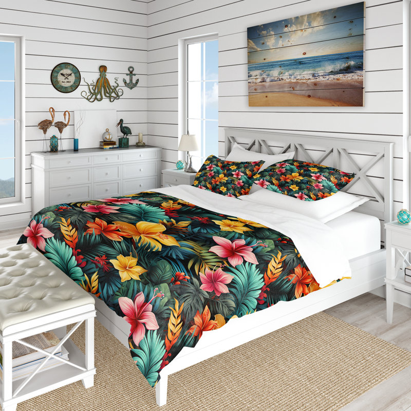 Tropic Dreams Tropical Pattern I - Ensemble de housse de couette tropical, Housse de couette simple + 1 taie décorative stan