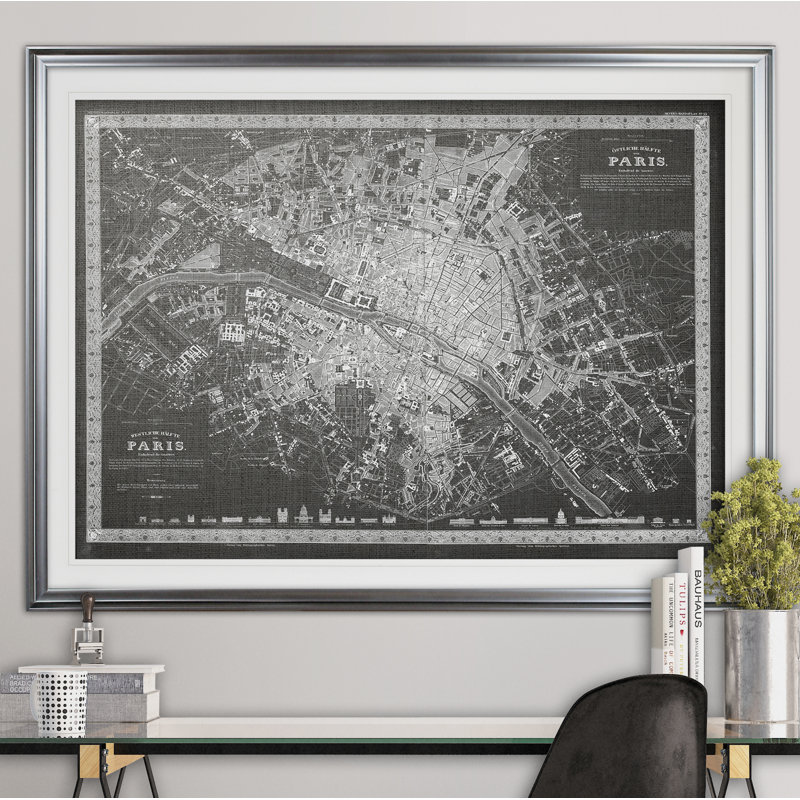 « rétro paris map map », impression, H 31 po x l 43 po x P 1,5 po, Argent