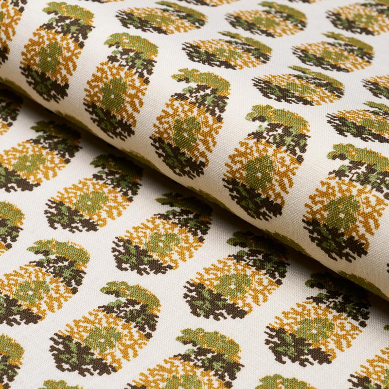 Schumacher X Rita Konig Terry Fabric, Ochre/Green