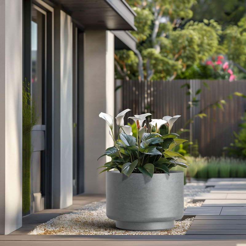 Grand pot / pot rond en béton avec trous de drainage, H 9,06 po x l 12,6 po x P 12,6 po, Gris naturel