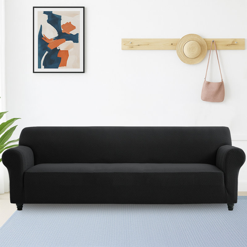 Jacquard Pattern Stretchable Spandex Sofa Slipcover - Stylish Sofa Protector, Black, 179cm H x 320cm W - (4 Seater)