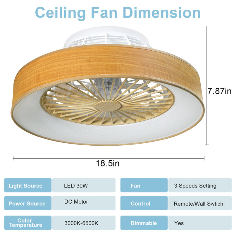 Machutte 18.5'' Ceiling Fan with LED Lights, Oak