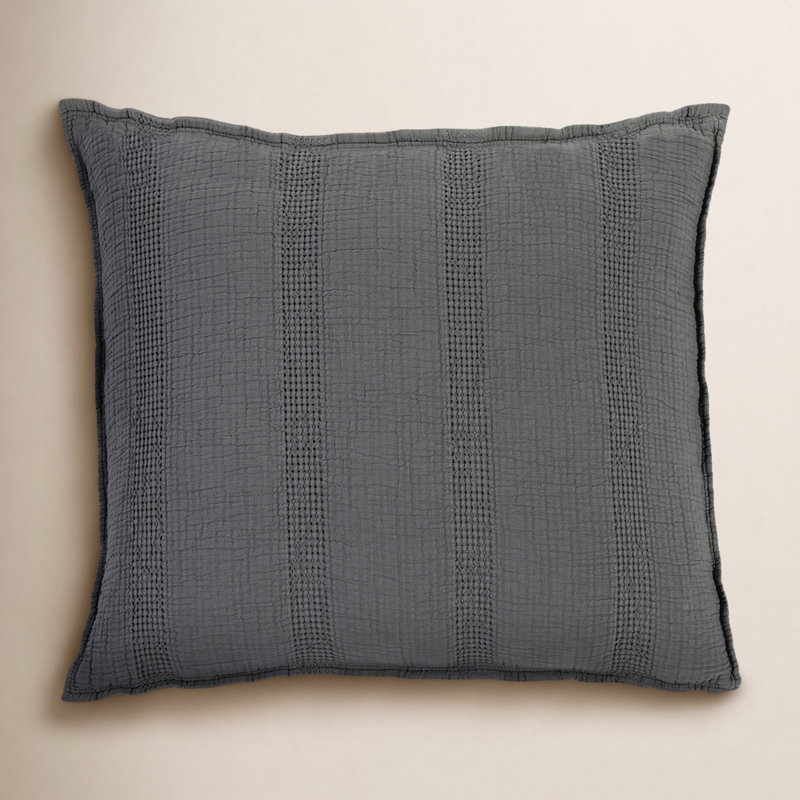 Nantucket Gray/White/Midnight Cotton Piece Euro Sham, Euro, Midnight