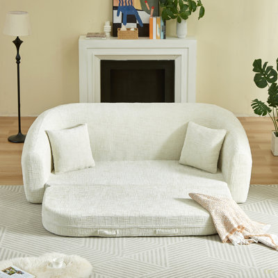 87-Inch Curved Convertible Sofa Recliner, 2-In-1 Fold-Out Sofa Bed, With Pull-Out Base And Deep Seat Design, Includes Two Pillows, Chenille Two-Seater Recliner, No Assembly Required