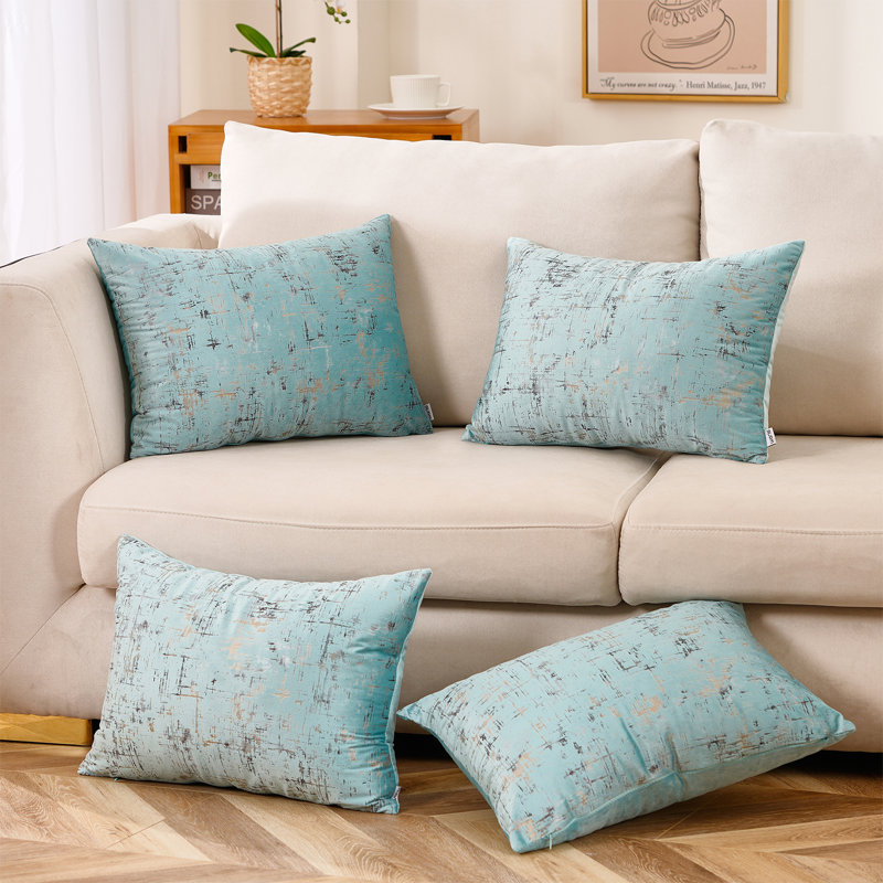 Warisi - Housse de coussin en velours à motif abstrait | Housses de coussin décoratif | 4 pièces | Rectangulaire, Bleu clair