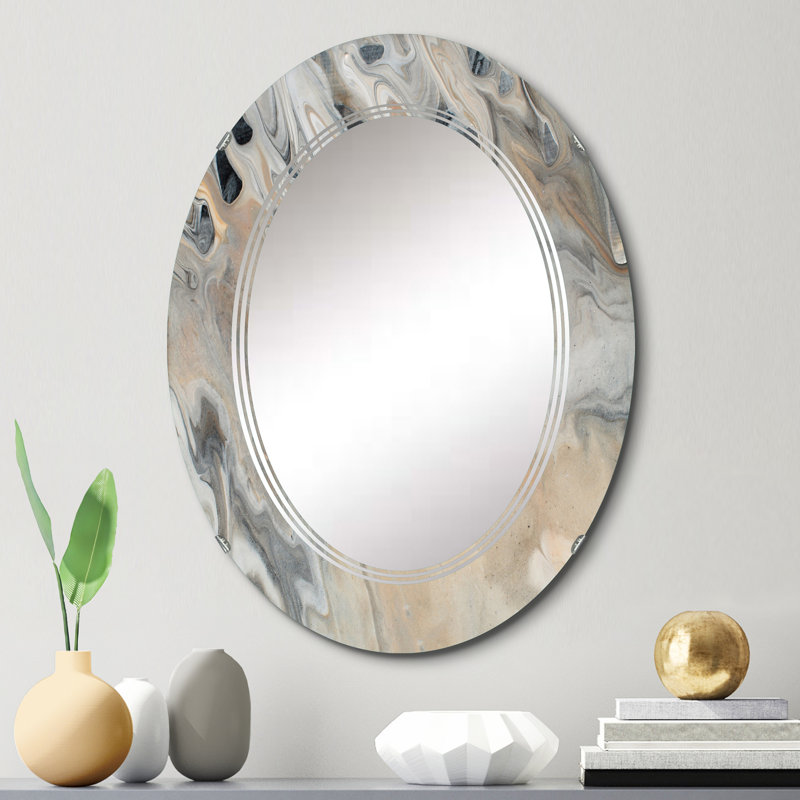 Marbre abstrait avec espace copie - Miroir mural moderne ovale, 30 po x 20 po