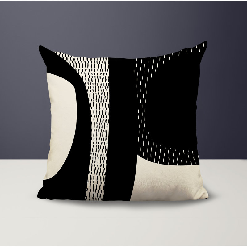 Coussin carré intérieur / extérieur pia, H 15 po x l 15 po, Noir/Blanc cassé