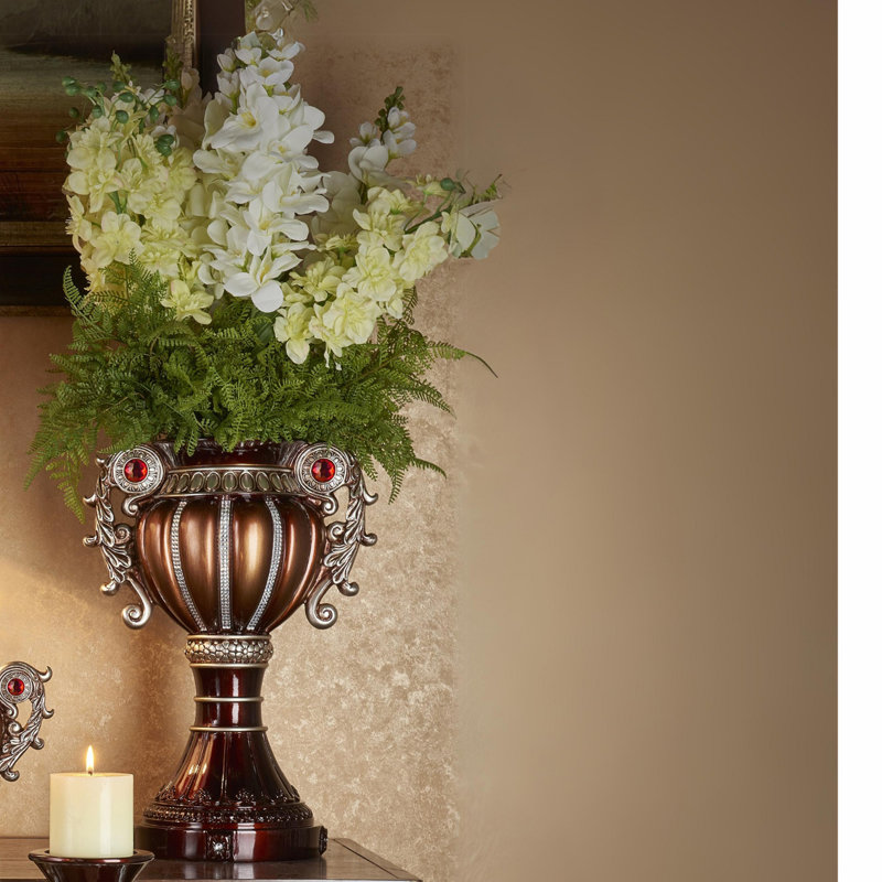 Rosdorf Park 17.5" Tall" Delicata" Urn-Shaped Decorative Vase, Bronze With Silver Accents