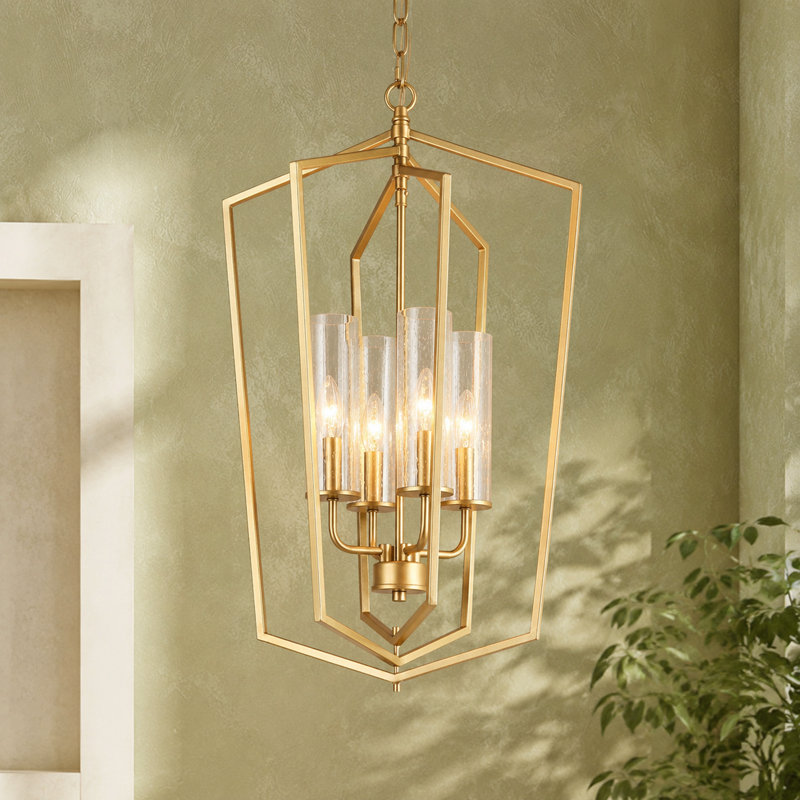  Jasrah 4 - Light Dimmable Lantern Chandelier with Seeded Glass Shade, Seeded