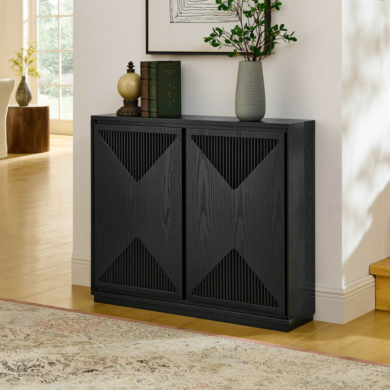 Modern V-Shape Storage Cabinet With Storage For Living Room, Black