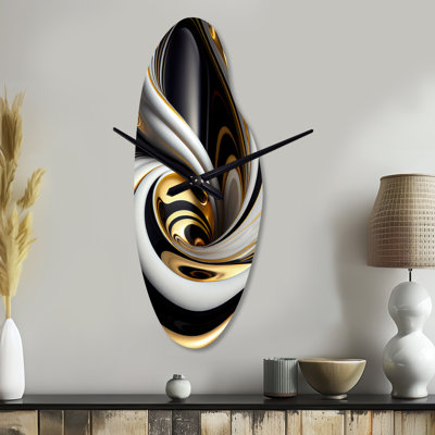 Or noir et blanc vitrail I - horloge murale asymétrique spirale abstraite