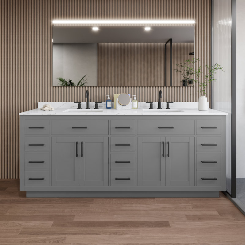 Beckett TK 84'' W Vanity, 8" Center, Matte Black, Gray