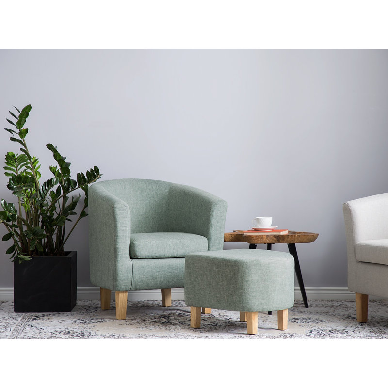 Kanisha Upholstered Barrel Chair with Footstool, Green