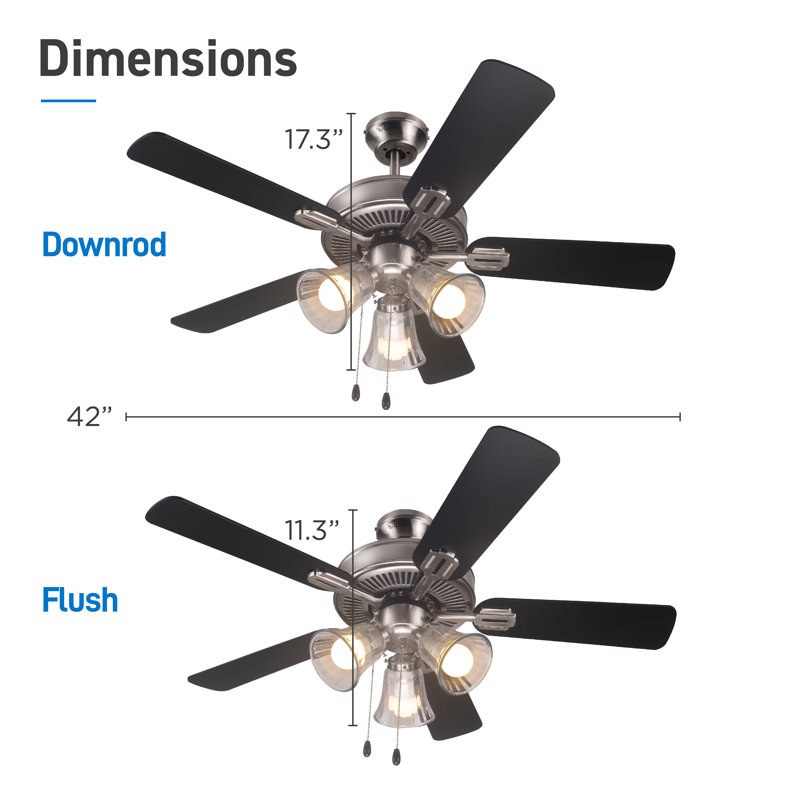 42'' Brushed Nickel Ceiling Fan with Reversible Blades and LED Lights