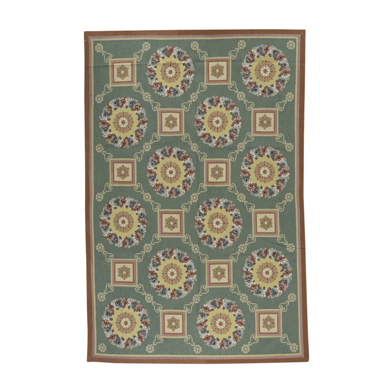 Moroccan Hand-Knotted Wool Area Rug in Green/Yellow