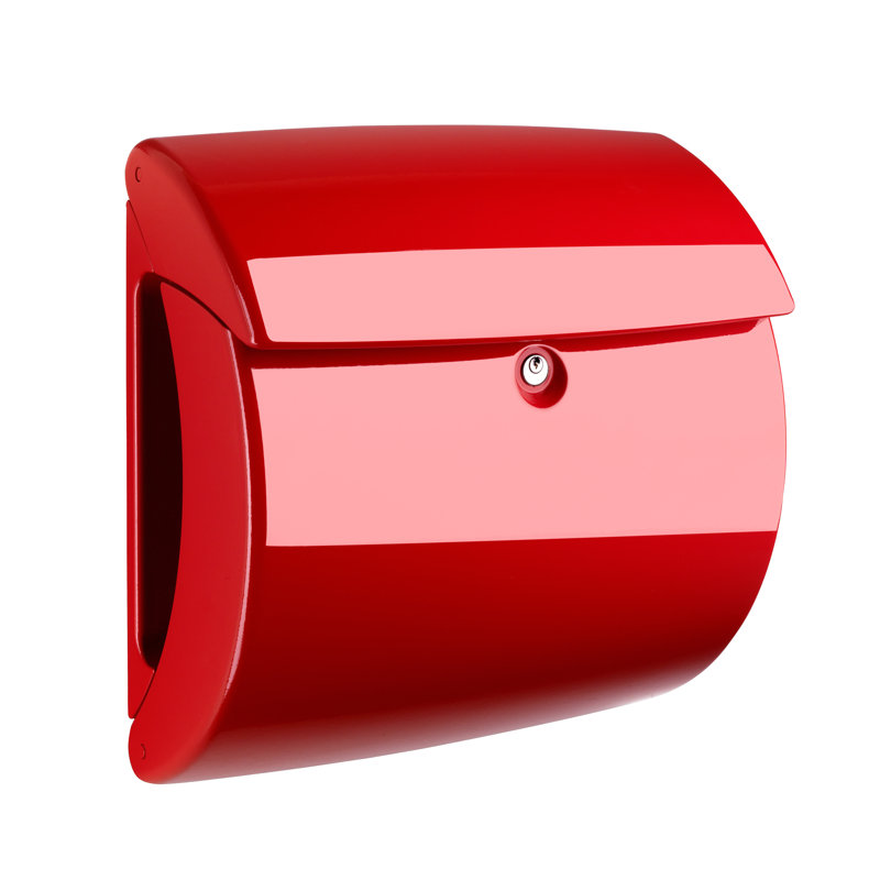 Piano High Quality Lacquer Finish Wall Mounted Lockable Weatherproof Post Box & Intergrated Newspaper Holder, Red
