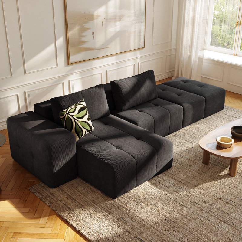 Canapé modulaire rembourré moderne sans dossier, canapé modulaire à combinaison en nuage avec méridienne en L, sans assemblage requis