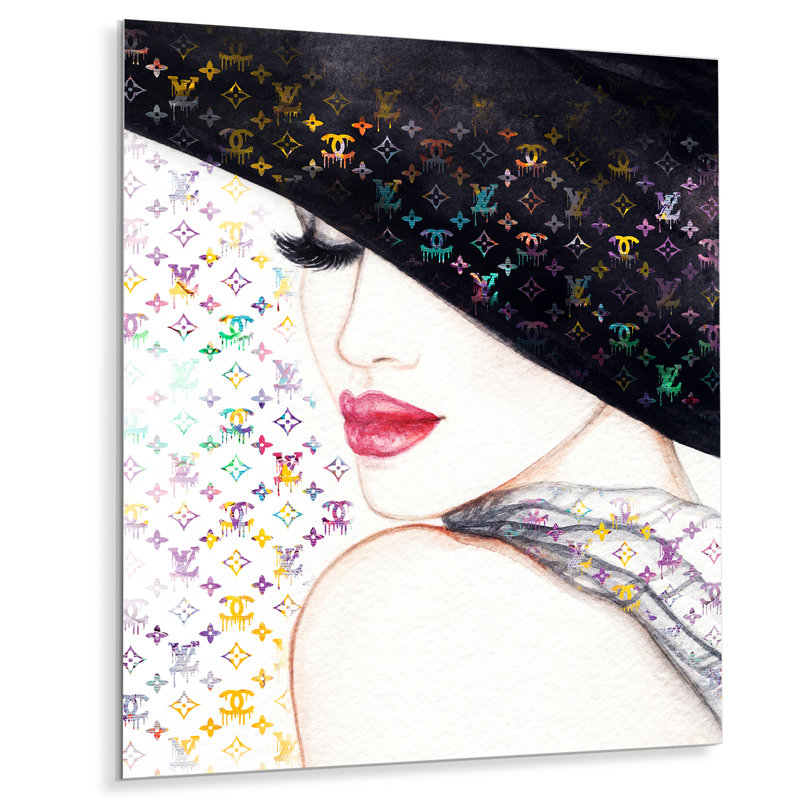 Luxueux portrait de femme avec chapeau I - décoration murale mode en métal, H 40 po x l 30 po x P 1 po