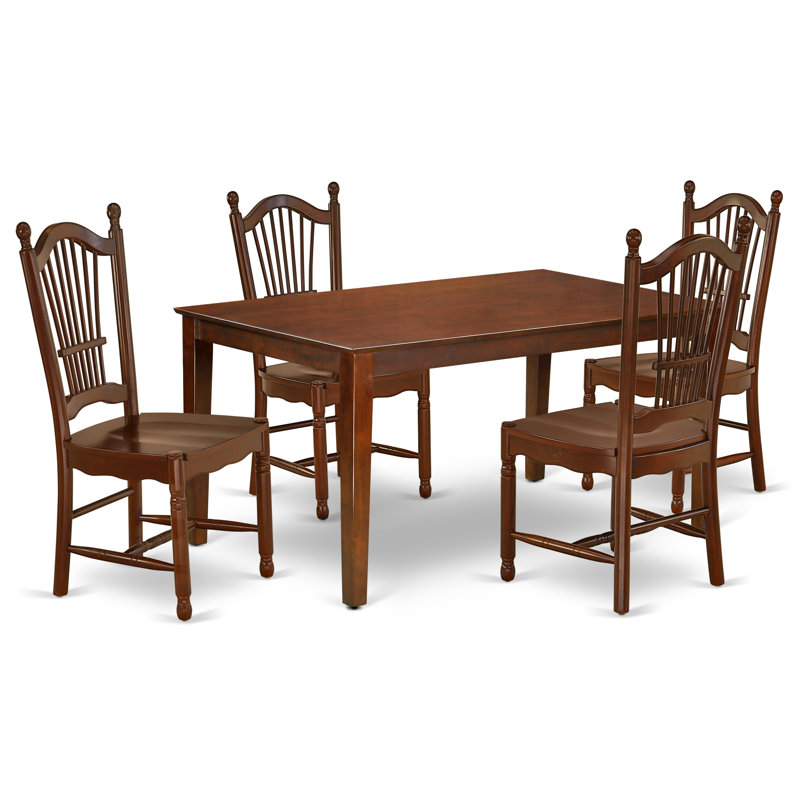 5 Piece Dining Table Set for 4 Includes a Rectangle Kitchen Table and 4 Dinette Chairs, 36x60 Inch, Mahogany, Mahogany