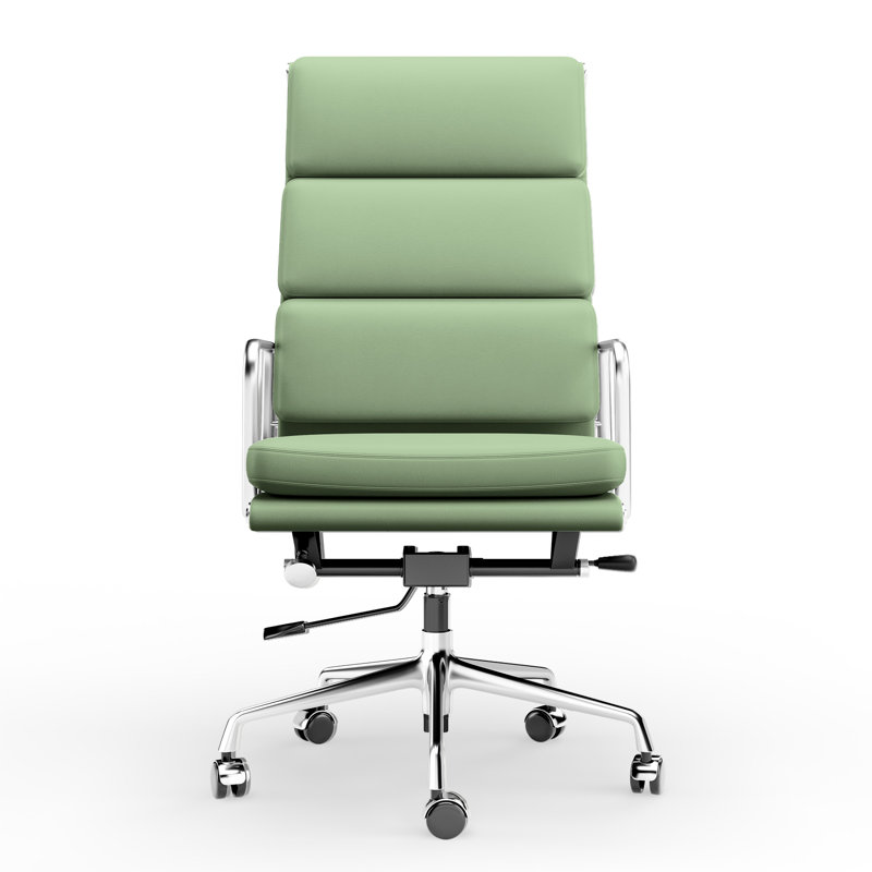 Genuine Leather Office Chair, Conference Chair With Ergonomic Lumbar Back Support, Green
