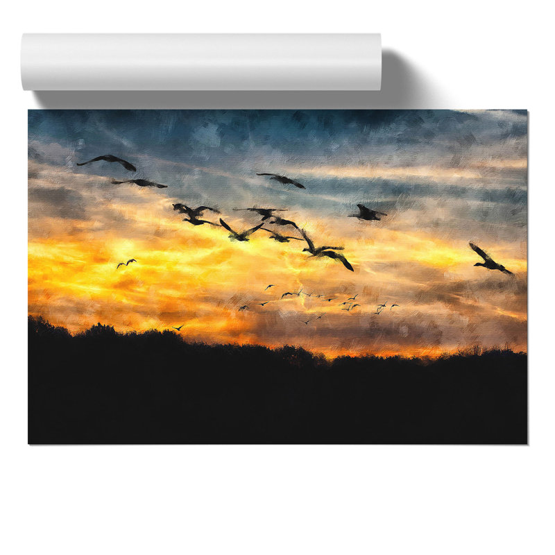 Geese at Sunset Painting - Frameless Print, 21cm H x 30cm W x 0.1cm D