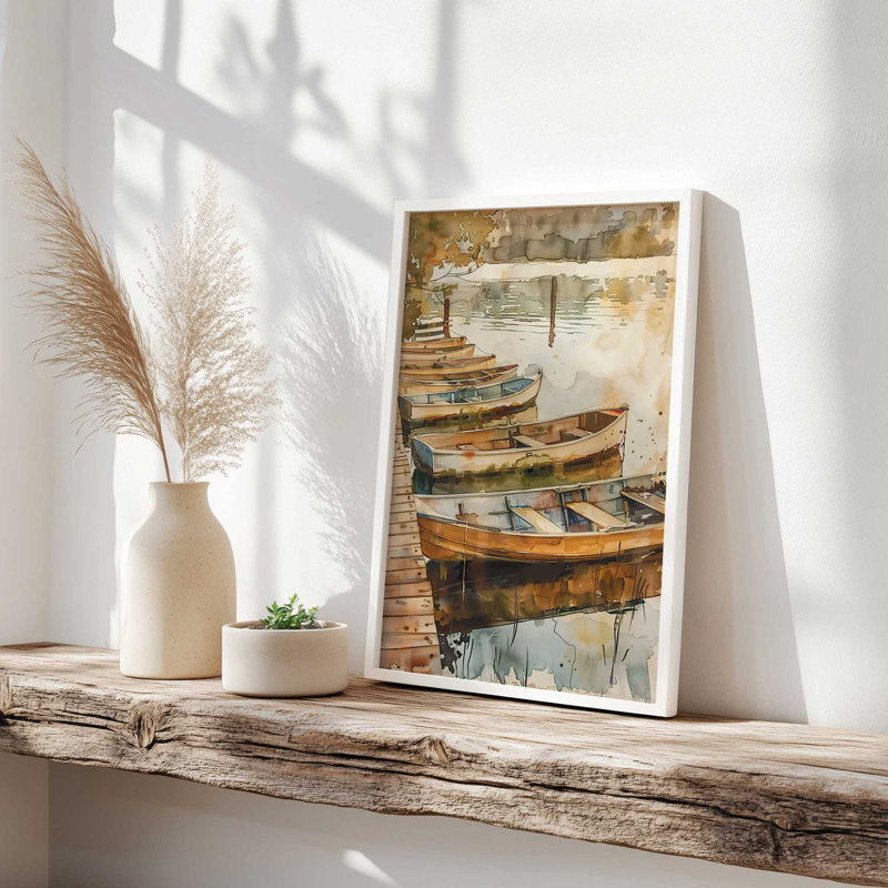 «Canoes at Rest», reproduction encadrée, H 15,25 po x l 12,25 po, Chrome poli
