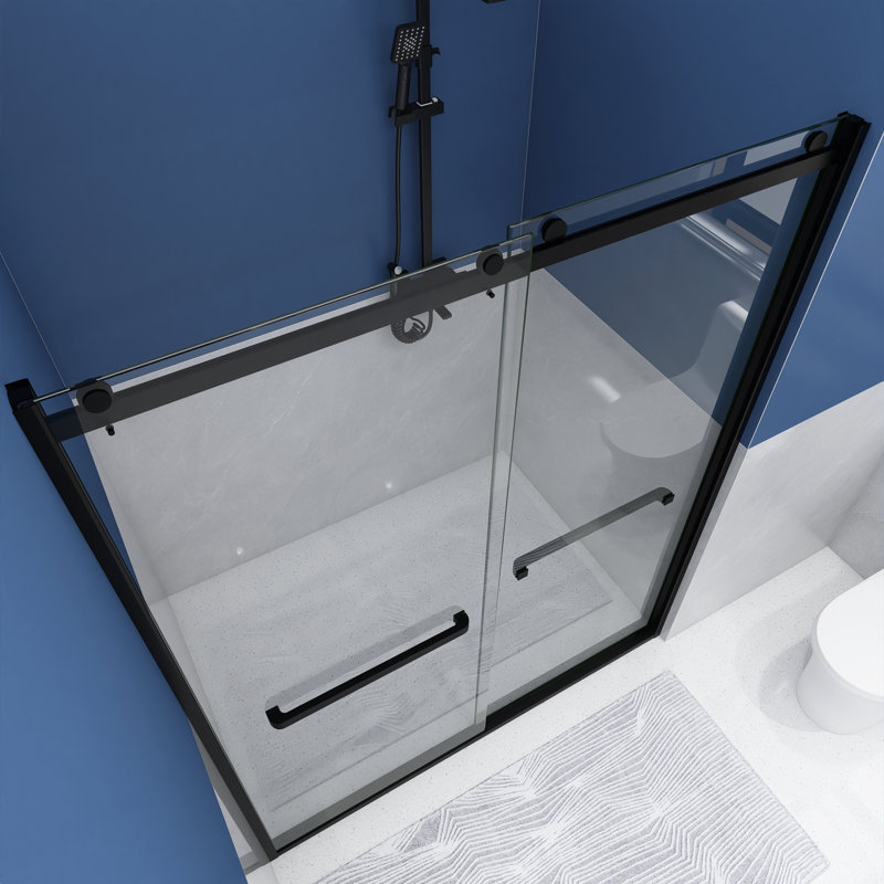 60 in. x 76 in. Matte Black Frameless Sliding Shower Door