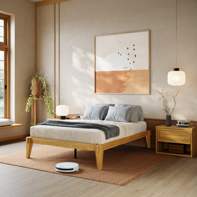 Base de lit plateforme en bois massif Jamerian sans tête de lit, lit moderne