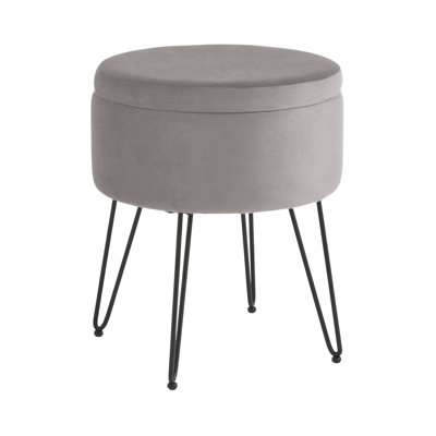 Tamicka 38cm Wide Velvet Round No Pattern Pouffe Ottoman with Storage