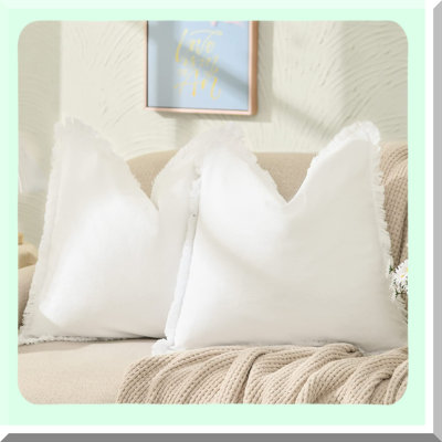 Fringe Chic Pillow Covers Set - Square Cushion Covers for Sofa Couch Bed - Farmhouse Boho Decorative Pillows - Living Room Accessories