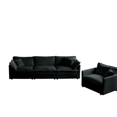 Upholstered Living - 2 Canapé modulaire en chenille noire élégant et pratique moderne pour une douceur respirante