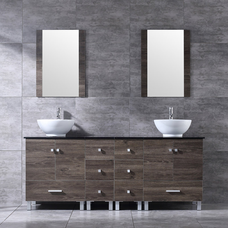 72.4'' Double Bathroom Vanity with Glass Top