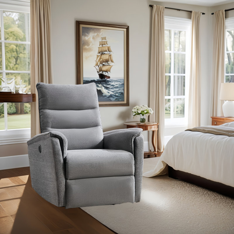 98cm Wide Modern Soft Upholstered Power Recliner, Dark Gray