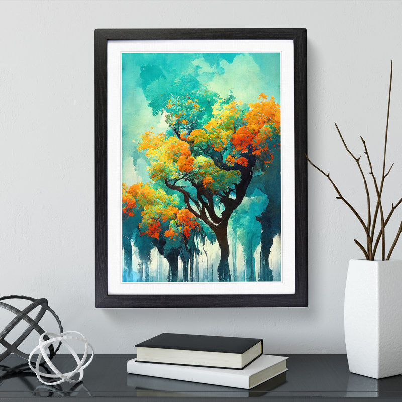 XV1022-3650X Pretty Abstract Trees No.1 - Print, Black Framed, 36cm H x 27cm W, White
