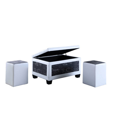 19" Tall Bonded Leather With 2 Seating Options - Blue And White Old-World Appeal. Extra 12X12x16.5In. Storage 28X21x11.5In. Legs 3.25X3.25X3in. Stable Dual Lift Hinges. Microfabric & Leather. Clean