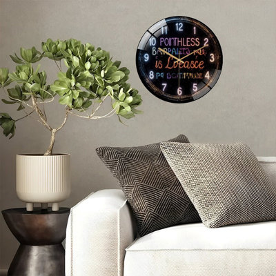 Neon Clock Wall Art Home Decor Art - 12'' Modern Glass Wall Clock