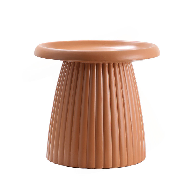 Magnesium Oxide Fluted Base Side Table ,19.69" Diameter Round Accent Table